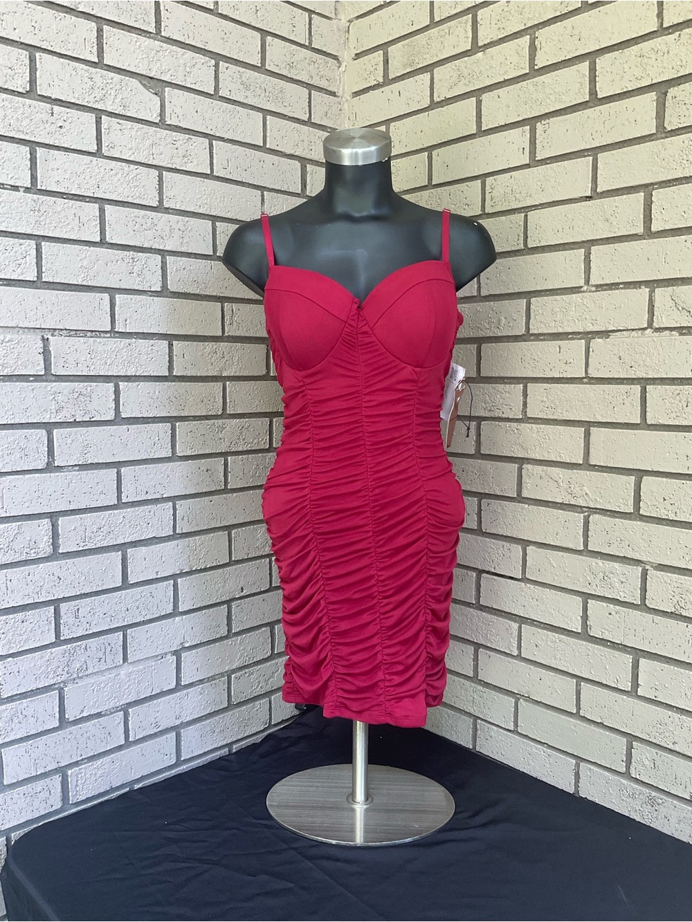 Haute Monde Ruched Bodycon Mini Dress in Raspberry